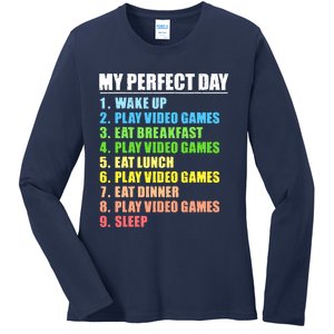 My Perfect Day Play Video Games Gamers Boy Funny Gaming Ladies Long Sleeve Shirt