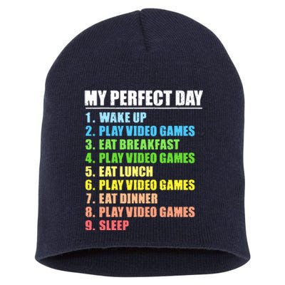 My Perfect Day Play Video Games Gamers Boy Funny Gaming Short Acrylic Beanie