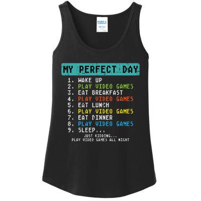 My Perfect Day Play Video Games Funny Gamer Ladies Essential Tank