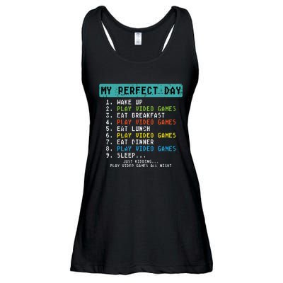 My Perfect Day Play Video Games Funny Gamer Ladies Essential Flowy Tank