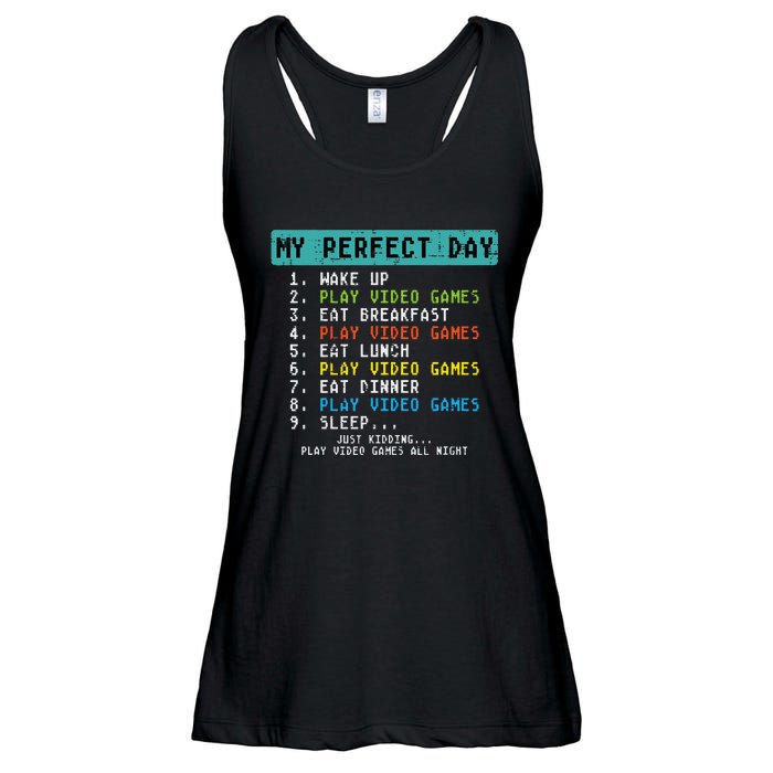 My Perfect Day Play Video Games Funny Gamer Ladies Essential Flowy Tank