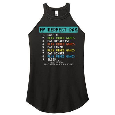 My Perfect Day Play Video Games Funny Gamer Women's Perfect Tri Rocker Tank