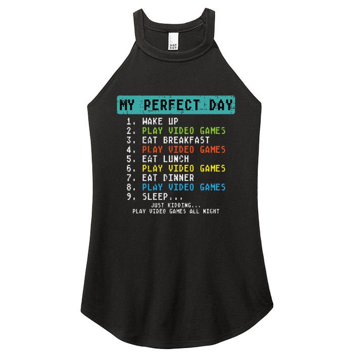 My Perfect Day Play Video Games Funny Gamer Women's Perfect Tri Rocker Tank