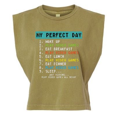 My Perfect Day Play Video Games Funny Gamer Garment-Dyed Women's Muscle Tee