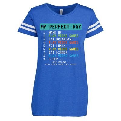 My Perfect Day Play Video Games Funny Gamer Enza Ladies Jersey Football T-Shirt