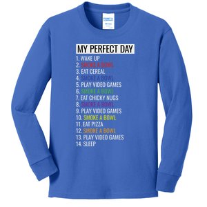 My Perfect Day Funny Weed Video Game Gift Kids Long Sleeve Shirt