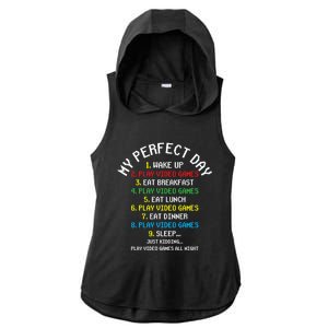 My Perfect Day Play Video Games Lover Gift Ladies PosiCharge Tri-Blend Wicking Draft Hoodie Tank