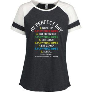 My Perfect Day Play Video Games Lover Gift Enza Ladies Jersey Colorblock Tee