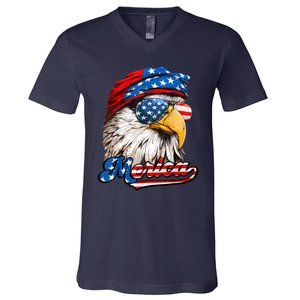 Merica Patriotic Eagle USA American Flag 4th Of July V-Neck T-Shirt