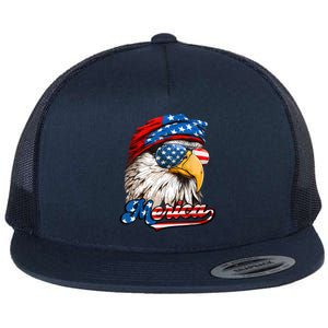 Merica Patriotic Eagle USA American Flag 4th Of July Flat Bill Trucker Hat