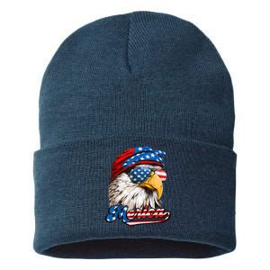 Merica Patriotic Eagle USA American Flag 4th Of July Sustainable Knit Beanie