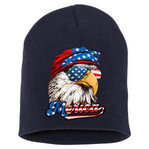 Merica Patriotic Eagle USA American Flag 4th Of July Short Acrylic Beanie