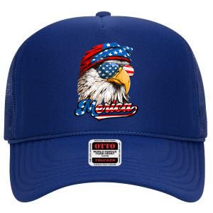 Merica Patriotic Eagle USA American Flag 4th Of July High Crown Mesh Back Trucker Hat