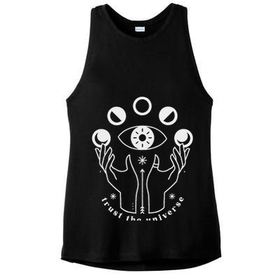 Moon Phases Esoteric Art Trust The Universe Quote Ladies PosiCharge Tri-Blend Wicking Tank