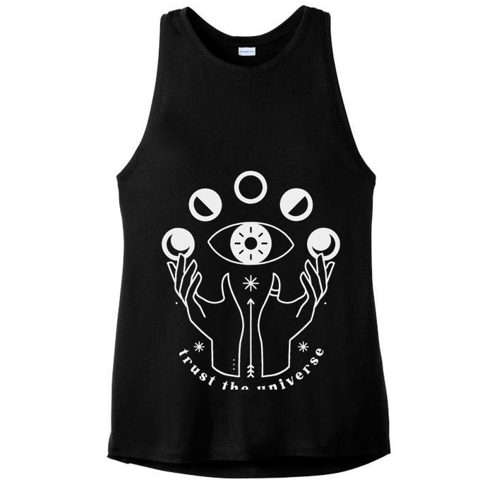 Moon Phases Esoteric Art Trust The Universe Quote Ladies PosiCharge Tri-Blend Wicking Tank