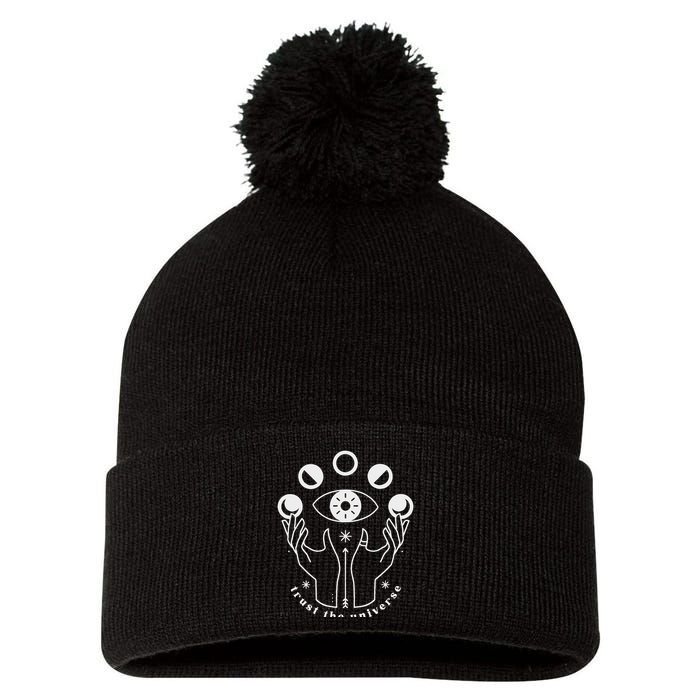 Moon Phases Esoteric Art Trust The Universe Quote Pom Pom 12in Knit Beanie