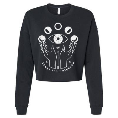 Moon Phases Esoteric Art Trust The Universe Quote Cropped Pullover Crew