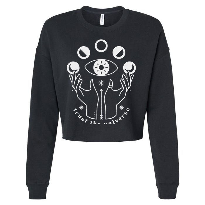 Moon Phases Esoteric Art Trust The Universe Quote Cropped Pullover Crew