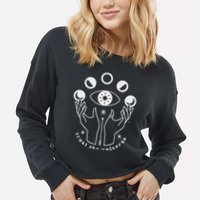 Moon Phases Esoteric Art Trust The Universe Quote Cropped Pullover Crew