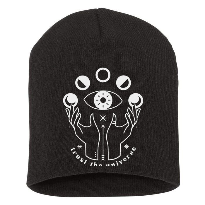 Moon Phases Esoteric Art Trust The Universe Quote Short Acrylic Beanie