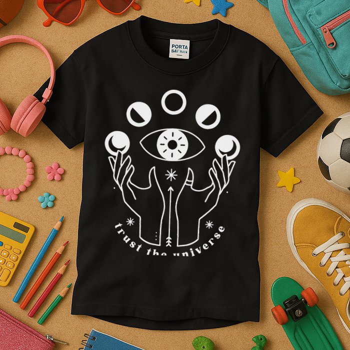 Moon Phases Esoteric Art Trust The Universe Quote Kids T-Shirt