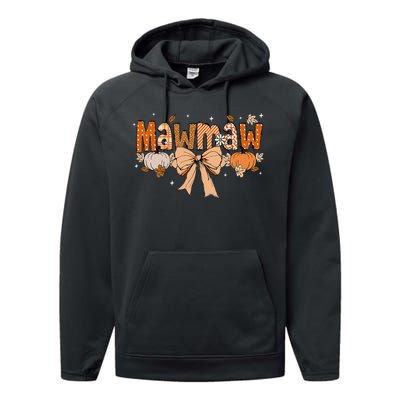 Mawmaw Pumpkin Fall Coquette Bow Thanksgiving Mom Performance Fleece Hoodie