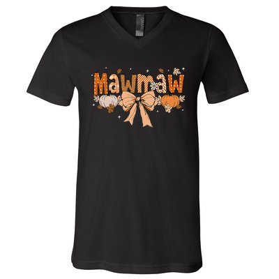 Mawmaw Pumpkin Fall Coquette Bow Thanksgiving Mom V-Neck T-Shirt