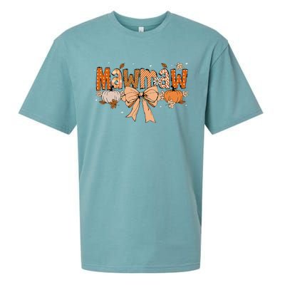 Mawmaw Pumpkin Fall Coquette Bow Thanksgiving Mom Sueded Cloud Jersey T-Shirt