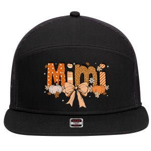 Mimi Pumpkin Fall Coquette Bow Thanksgiving Mom 7 Panel Mesh Trucker Snapback Hat