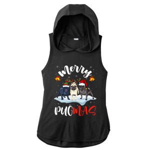 Merry Pugmas Funny Santa Reindeer Elf Pug Dog Christmas Ladies PosiCharge Tri-Blend Wicking Draft Hoodie Tank