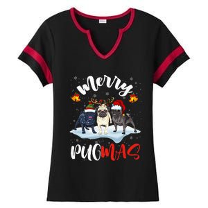 Merry Pugmas Funny Santa Reindeer Elf Pug Dog Christmas Ladies Halftime Notch Neck Tee