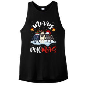 Merry Pugmas Funny Santa Reindeer Elf Pug Dog Christmas Ladies PosiCharge Tri-Blend Wicking Tank