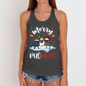 Merry Pugmas Funny Santa Reindeer Elf Pug Dog Christmas Women's Knotted Racerback Tank