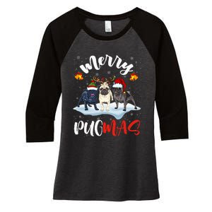 Merry Pugmas Funny Santa Reindeer Elf Pug Dog Christmas Women's Tri-Blend 3/4-Sleeve Raglan Shirt