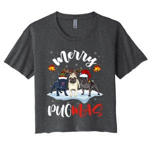 Merry Pugmas Funny Santa Reindeer Elf Pug Dog Christmas Women's Crop Top Tee