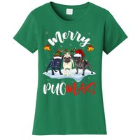 Merry Pugmas Funny Santa Reindeer Elf Pug Dog Christmas Women's T-Shirt