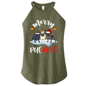 Merry Pugmas Funny Santa Reindeer Elf Pug Dog Christmas Women's Perfect Tri Rocker Tank