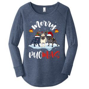 Merry Pugmas Funny Santa Reindeer Elf Pug Dog Christmas Women's Perfect Tri Tunic Long Sleeve Shirt