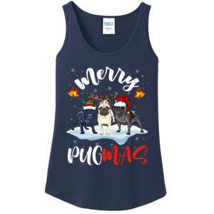 Merry Pugmas Funny Santa Reindeer Elf Pug Dog Christmas Ladies Essential Tank