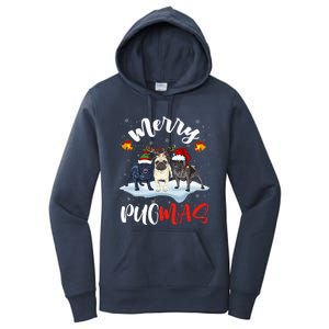 Merry Pugmas Funny Santa Reindeer Elf Pug Dog Christmas Women's Pullover Hoodie