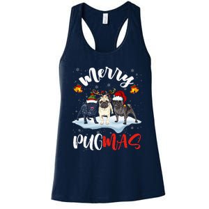 Merry Pugmas Funny Santa Reindeer Elf Pug Dog Christmas Women's Racerback Tank