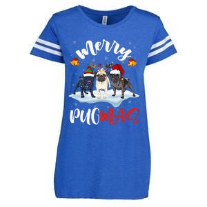 Merry Pugmas Funny Santa Reindeer Elf Pug Dog Christmas Enza Ladies Jersey Football T-Shirt