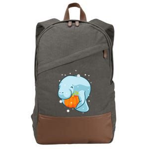 Manatee Pumpkin Fall Halloween Thanksgiving Sea Cow Gift Cotton Canvas Backpack