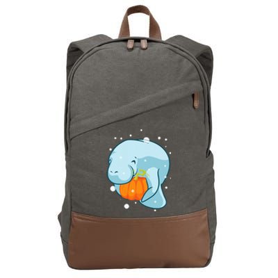 Manatee Pumpkin Fall Halloween Thanksgiving Sea Cow Gift Cotton Canvas Backpack