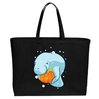 Manatee Pumpkin Fall Halloween Thanksgiving Sea Cow Gift Cotton Canvas Jumbo Tote