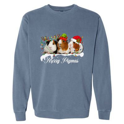 Merry Pigmas Funny Christmas Tree Xmas Light Guinea Pig Gift Garment-Dyed Sweatshirt