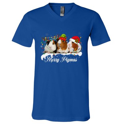 Merry Pigmas Funny Christmas Tree Xmas Light Guinea Pig Gift V-Neck T-Shirt