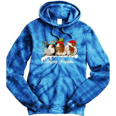 Merry Pigmas Funny Christmas Tree Xmas Light Guinea Pig Gift Tie Dye Hoodie