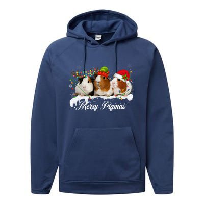 Merry Pigmas Funny Christmas Tree Xmas Light Guinea Pig Gift Performance Fleece Hoodie