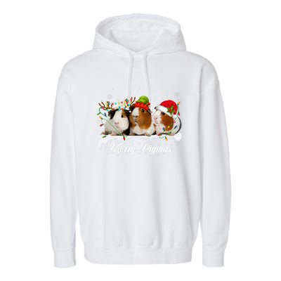 Merry Pigmas Funny Christmas Tree Xmas Light Guinea Pig Gift Garment-Dyed Fleece Hoodie